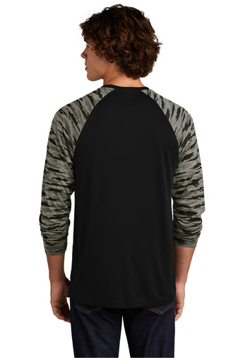 Sport-Tek Drift Camo Colorblock Long Sleeve Tee with custom logo embroidery