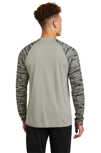 Sport-Tek Drift Camo Colorblock Long Sleeve Tee with custom logo embroidery