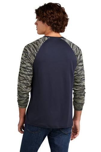 Sport-Tek Drift Camo Colorblock Long Sleeve Tee with custom logo embroidery