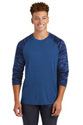 Sport-Tek Drift Camo Colorblock Long Sleeve Tee with custom logo embroidery