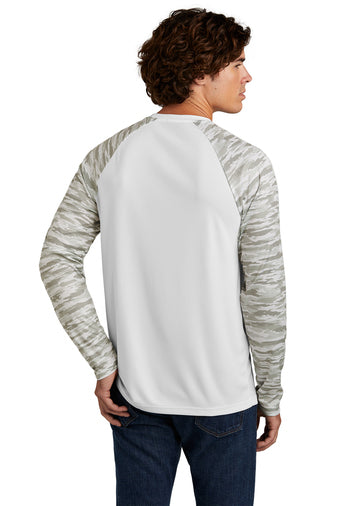 Sport-Tek Drift Camo Colorblock Long Sleeve Tee with custom logo embroidery