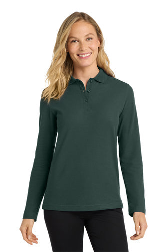 Port Authority Ladies Silk Touch Long Sleeve Polo with custom logo embroidery
