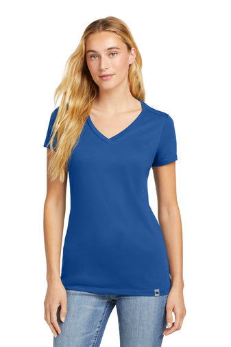 New Era Ladies Heritage Blend V-Neck Tee with custom logo embroidery