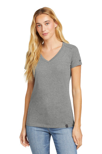 New Era Ladies Heritage Blend V-Neck Tee with custom logo embroidery