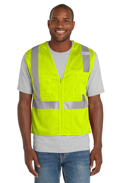CornerStone ANSI 107 Class 2 Mesh Zippered Vest with custom logo embroidery