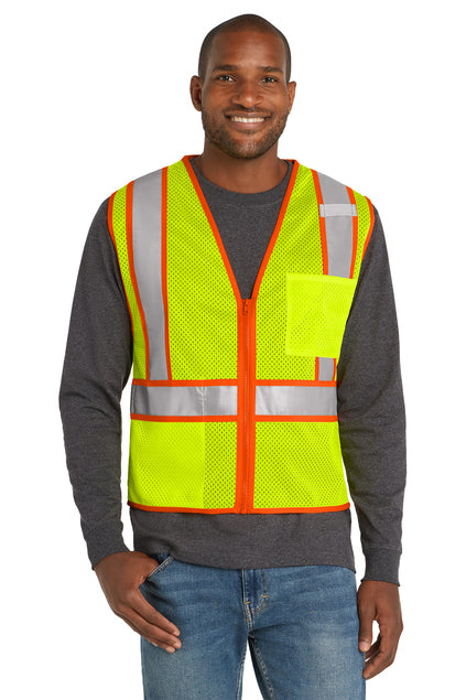 CornerStone ANSI 107 Class 2 Mesh Zippered Two-Tone Vest with custom logo embroidery
