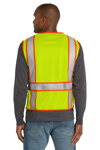 CornerStone ANSI 107 Class 2 Mesh Zippered Two-Tone Vest with custom logo embroidery