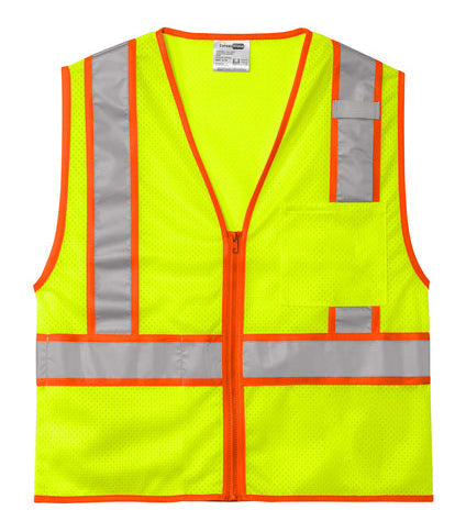 CornerStone ANSI 107 Class 2 Mesh Zippered Two-Tone Vest with custom logo embroidery