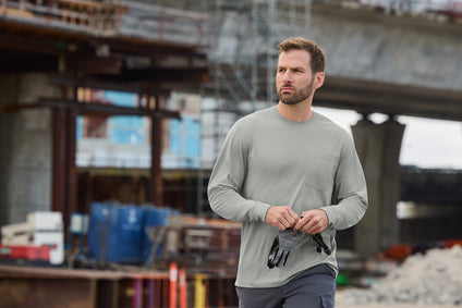 CornerStone Workwear Pro Long Sleeve Pocket Tee with custom logo embroidery