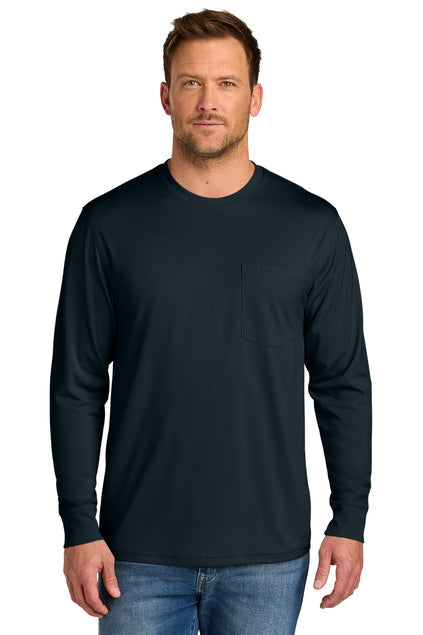 CornerStone Workwear Pro Long Sleeve Pocket Tee with custom logo embroidery