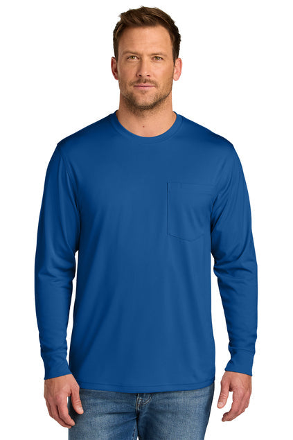 CornerStone Workwear Pro Long Sleeve Pocket Tee with custom logo embroidery