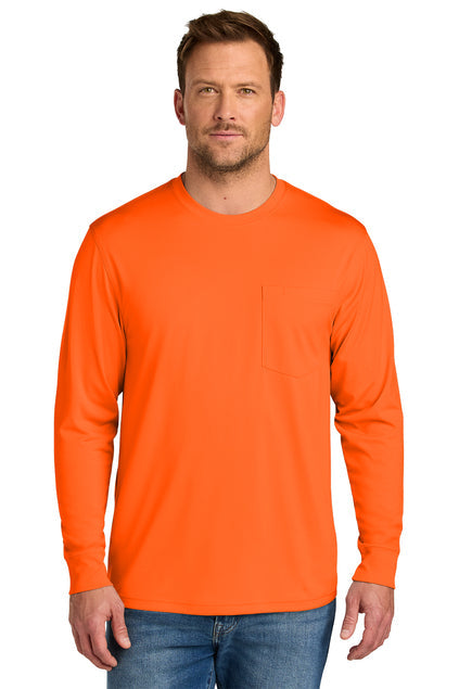 CornerStone Workwear Pro Long Sleeve Pocket Tee with custom logo embroidery
