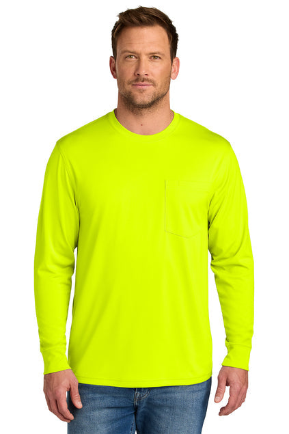 CornerStone Workwear Pro Long Sleeve Pocket Tee with custom logo embroidery