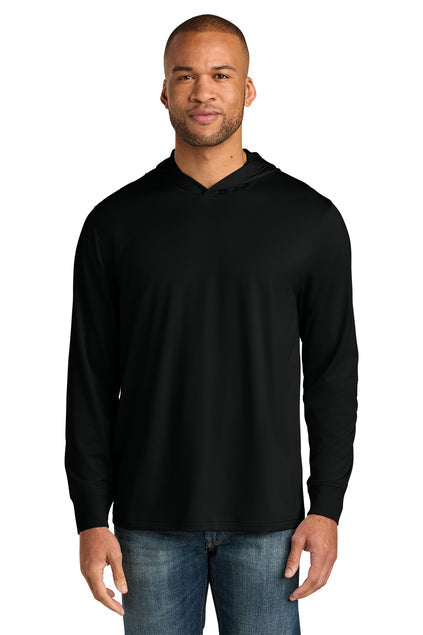 CornerStone Workwear Pro Long Sleeve Hooded Tee with custom logo embroidery