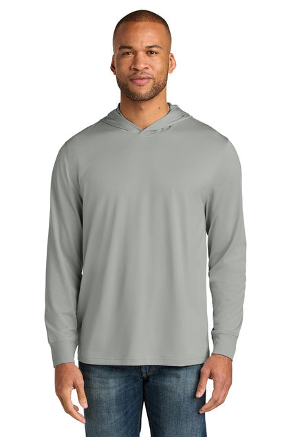 CornerStone Workwear Pro Long Sleeve Hooded Tee with custom logo embroidery