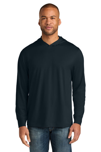 CornerStone Workwear Pro Long Sleeve Hooded Tee with custom logo embroidery