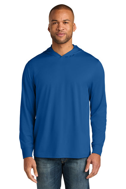 CornerStone Workwear Pro Long Sleeve Hooded Tee with custom logo embroidery