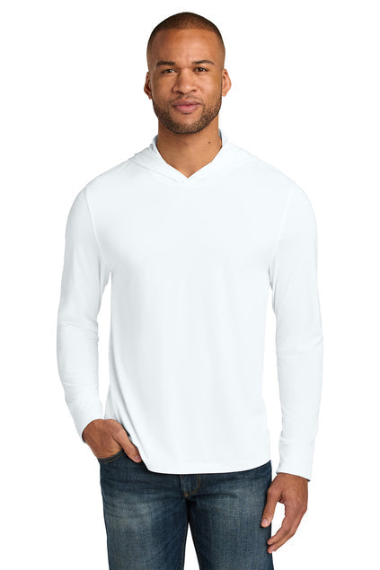 CornerStone Workwear Pro Long Sleeve Hooded Tee with custom logo embroidery