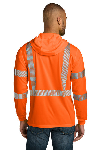 CornerStone ANSI 107 Class 3 Long Sleeve Segmented Tape Hooded Tee with custom logo embroidery