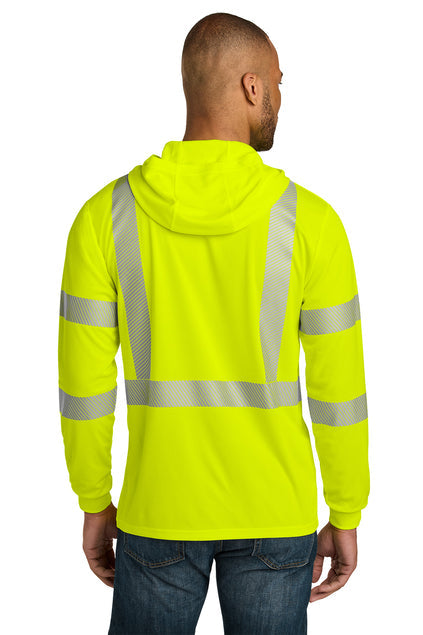 CornerStone ANSI 107 Class 3 Long Sleeve Segmented Tape Hooded Tee with custom logo embroidery