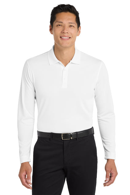 Port Authority Dry Zone UV Micro-Mesh Long Sleeve Polo with custom logo embroidery