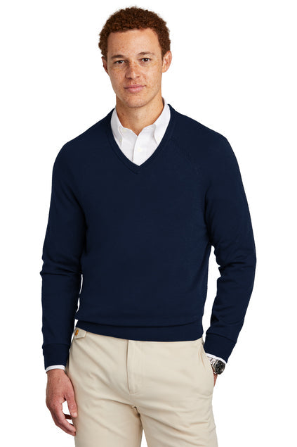 Brooks Brothers Cotton Stretch V-Neck Sweater with custom logo embroidery