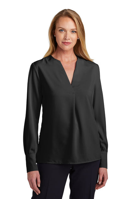 Brooks Brothers Women’s Open-Neck Satin Blouse with custom logo embroidery