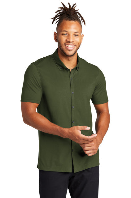 Mercer+Mettle Stretch Pique Full-Button Polo with custom logo embroidery