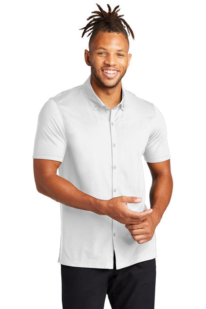 Mercer+Mettle Stretch Pique Full-Button Polo with custom logo embroidery