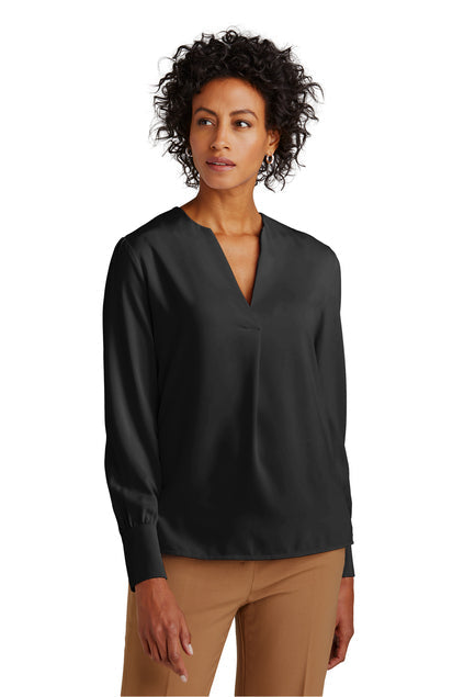 Brooks Brothers Women’s Open-Neck Satin Blouse with custom logo embroidery