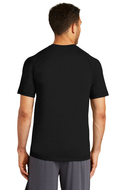 Sport-Tek PosiCharge Tri-Blend Wicking Raglan Tee with custom logo embroidery