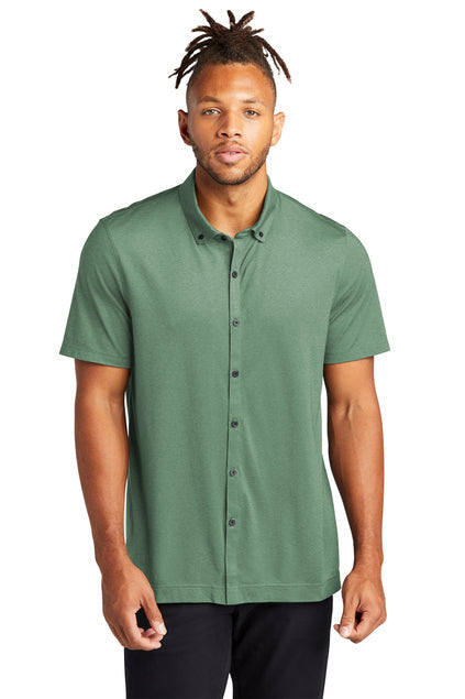 Mercer+Mettle Stretch Pique Full-Button Polo with custom logo embroidery