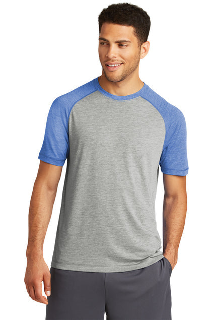 Sport-Tek PosiCharge Tri-Blend Wicking Raglan Tee with custom logo embroidery