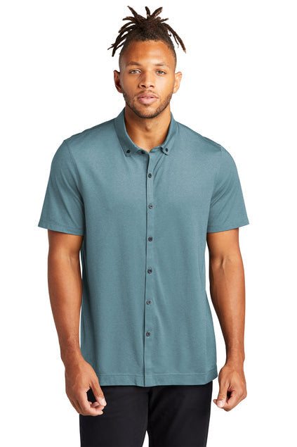Mercer+Mettle Stretch Pique Full-Button Polo with custom logo embroidery