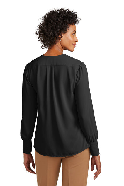 Brooks Brothers Women’s Open-Neck Satin Blouse with custom logo embroidery