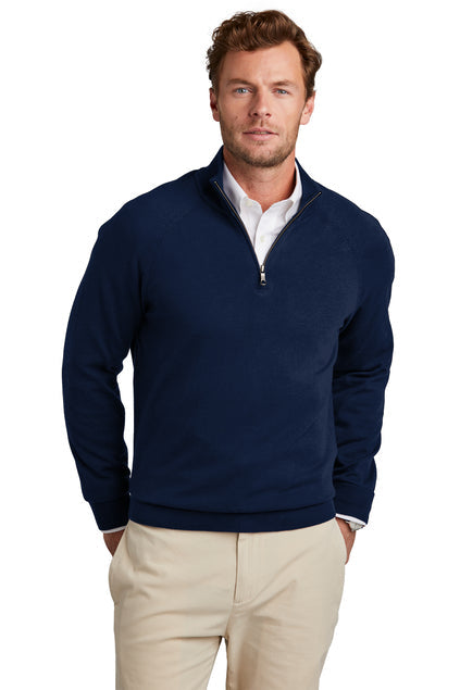 Brooks Brothers Cotton Stretch 1/4-Zip Sweater with custom logo embroidery