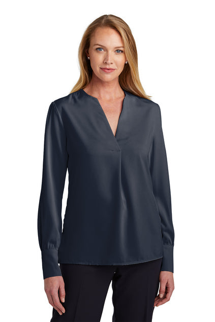 Brooks Brothers Women’s Open-Neck Satin Blouse with custom logo embroidery