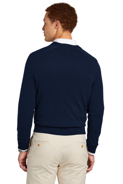 Brooks Brothers Cotton Stretch V-Neck Sweater with custom logo embroidery