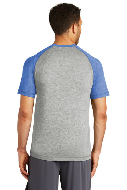 Sport-Tek PosiCharge Tri-Blend Wicking Raglan Tee with custom logo embroidery