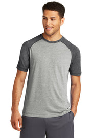 Sport-Tek PosiCharge Tri-Blend Wicking Raglan Tee with custom logo embroidery