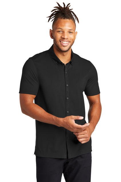 Mercer+Mettle Stretch Pique Full-Button Polo with custom logo embroidery