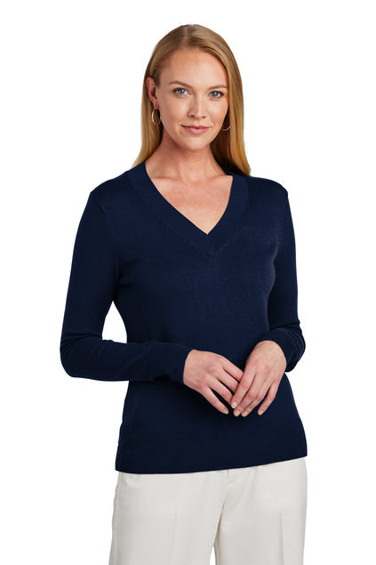 Brooks Brothers Women’s Cotton Stretch V-Neck Sweater with custom logo embroidery