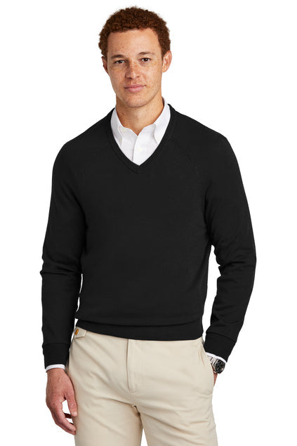 Brooks Brothers Cotton Stretch V-Neck Sweater with custom logo embroidery