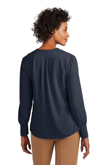 Brooks Brothers Women’s Open-Neck Satin Blouse with custom logo embroidery