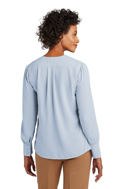 Brooks Brothers Women’s Open-Neck Satin Blouse with custom logo embroidery