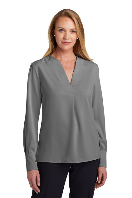 Brooks Brothers Women’s Open-Neck Satin Blouse with custom logo embroidery