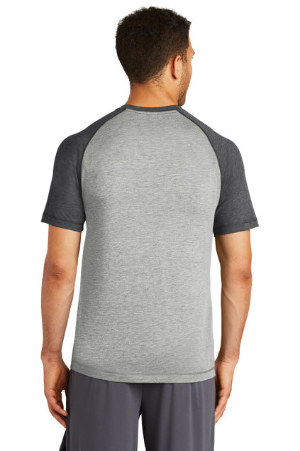 Sport-Tek PosiCharge Tri-Blend Wicking Raglan Tee with custom logo embroidery