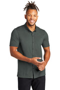 Mercer+Mettle Stretch Pique Full-Button Polo with custom logo embroidery