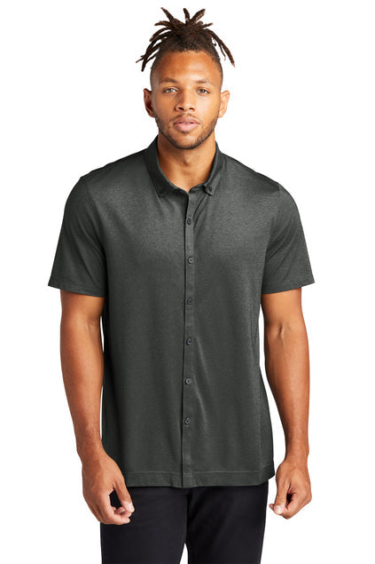 Mercer+Mettle Stretch Pique Full-Button Polo with custom logo embroidery