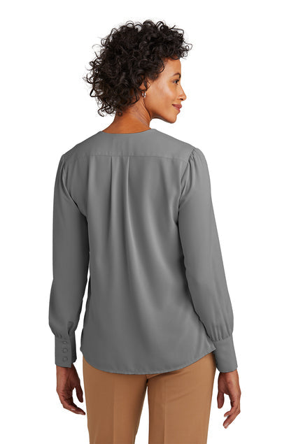 Brooks Brothers Women’s Open-Neck Satin Blouse with custom logo embroidery